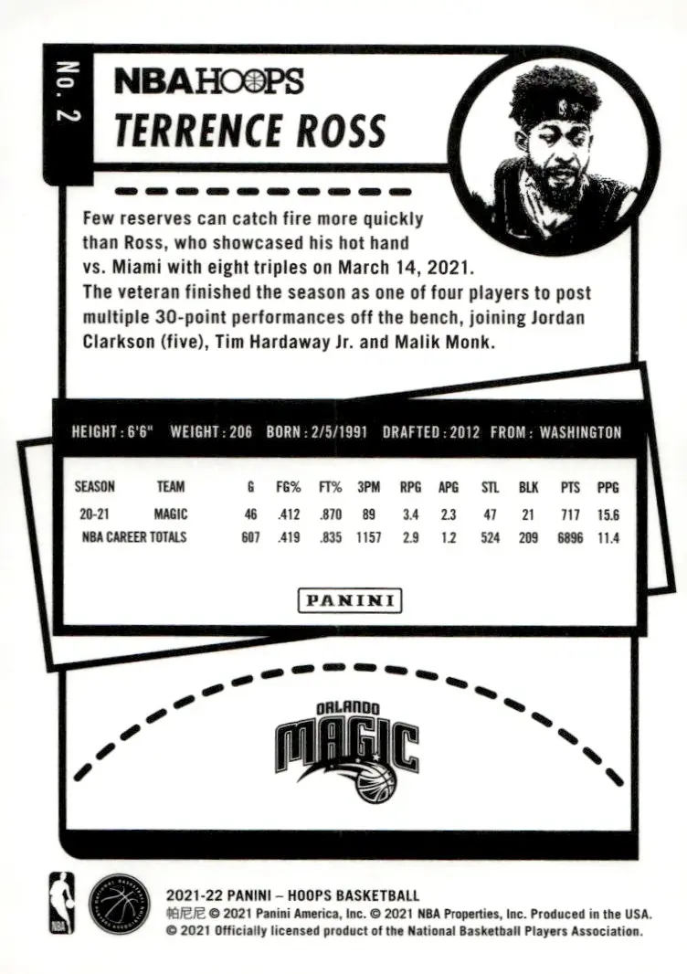 2021-22 NBA Hoops #2 Terrence Ross (back)