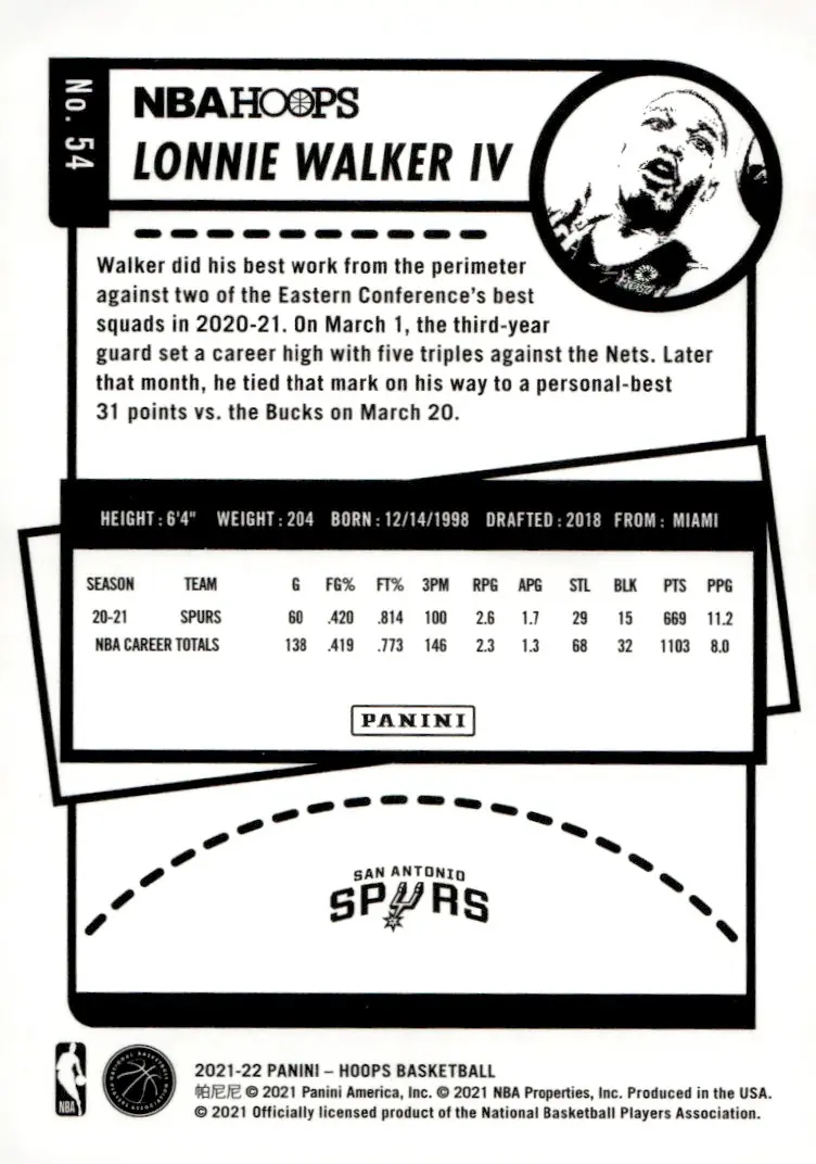 2021-22 NBA Hoops #54 Lonnie Walker IV (back)