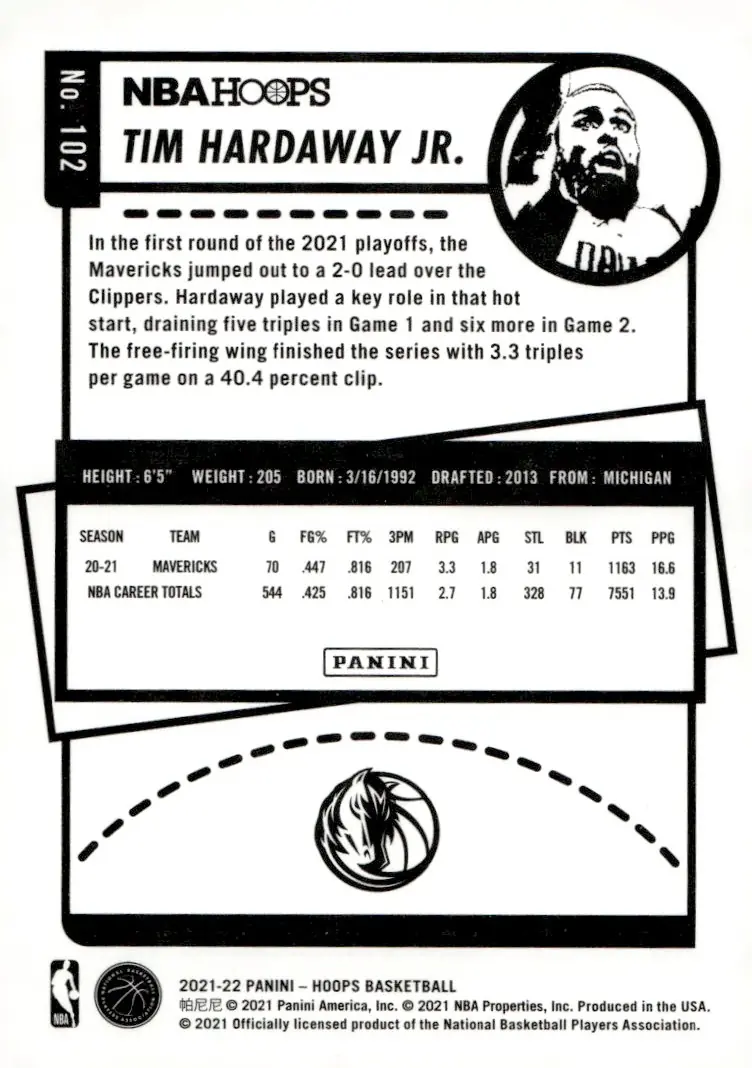 2021-22 NBA Hoops #102 Tim Hardaway Jr. (back)