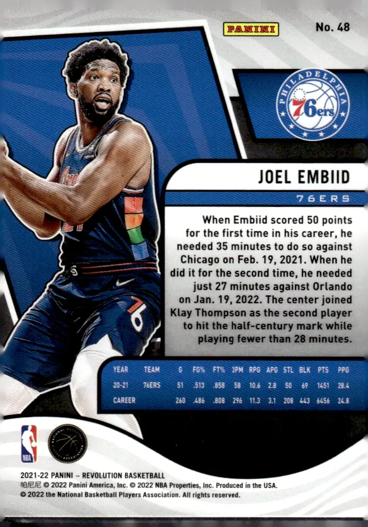 2021-22 Revolution #48 Joel Embiid (back)