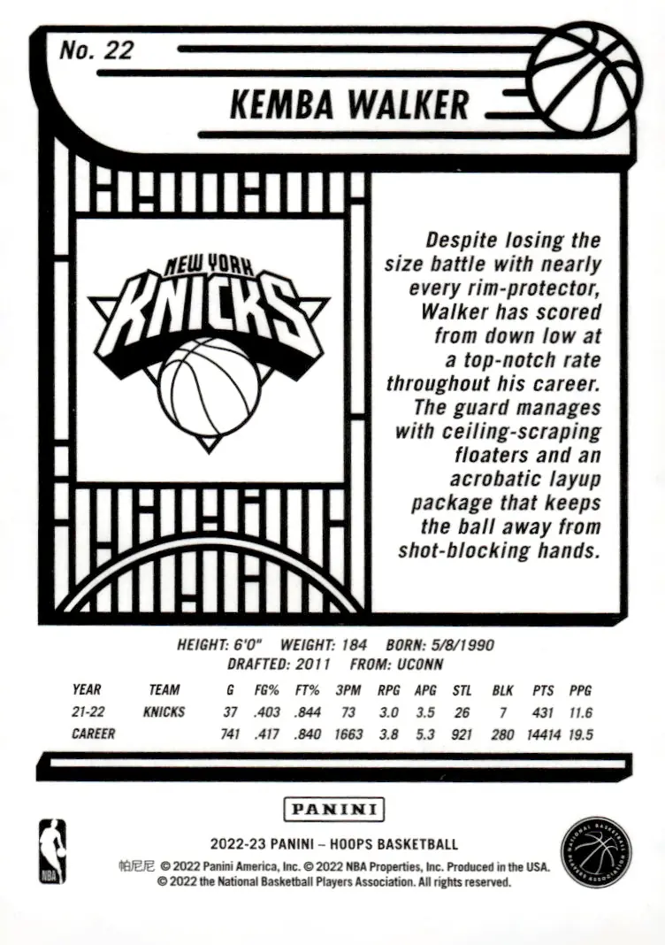 2022-23 NBA Hoops #22 Kemba Walker (back)