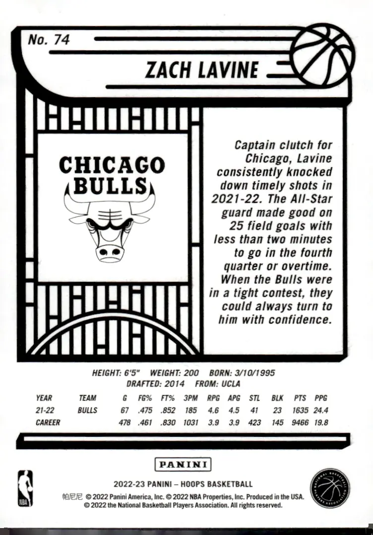 2022-23 NBA Hoops #74 Zach LaVine (back)