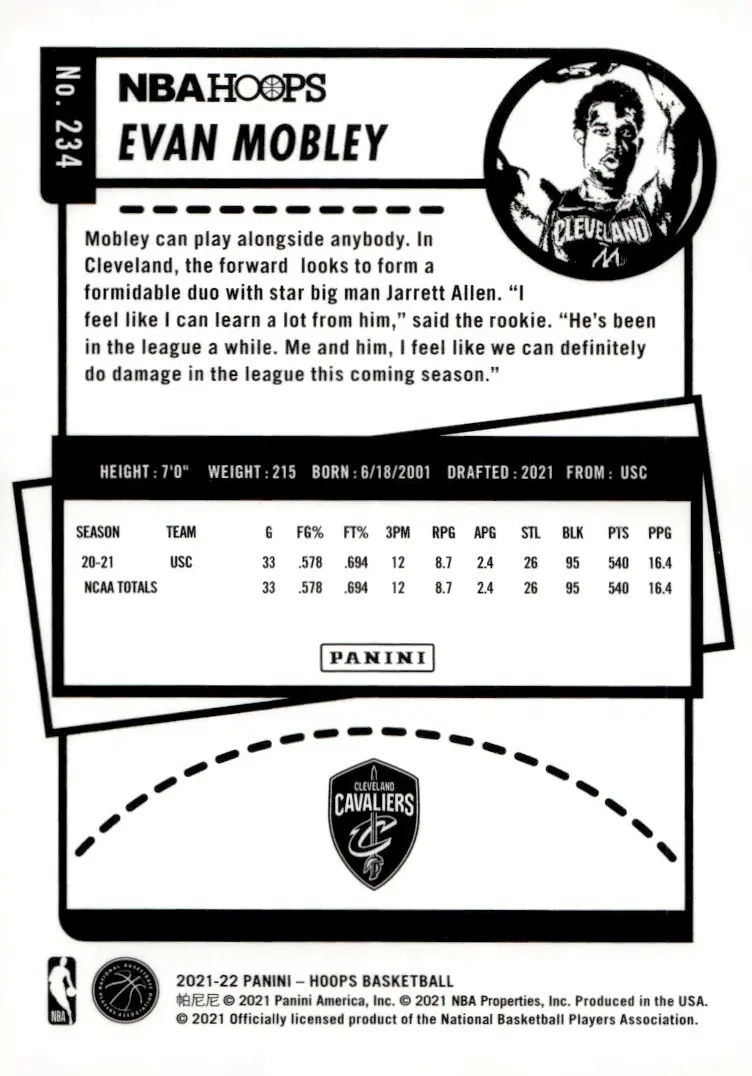 2021-22 NBA Hoops #234 Evan Mobley (back)