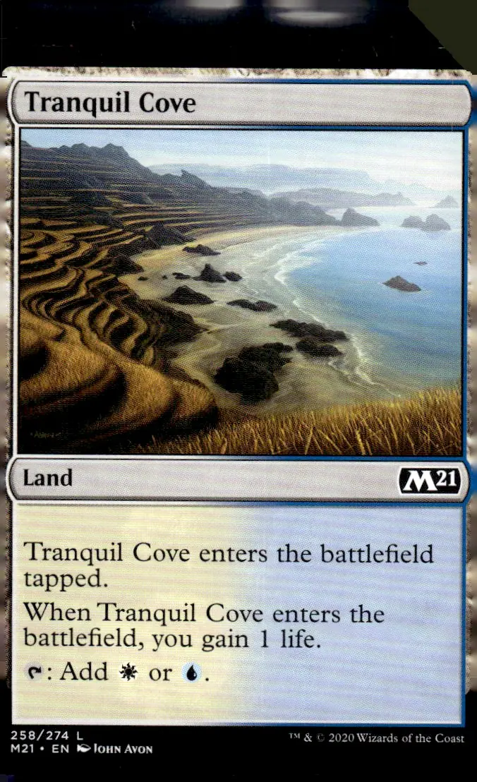 2020 Core Set 2021 (M21) #258/274 Tranquil Cove (Land) — art by John Avon (front)
