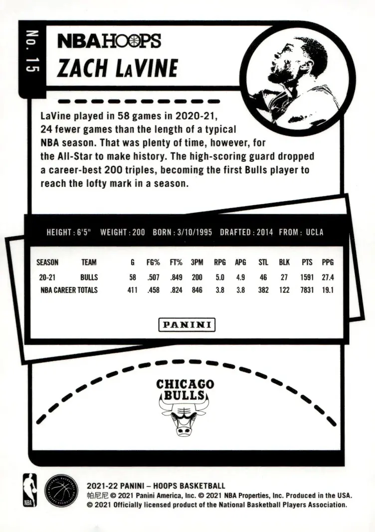 2021-22 NBA Hoops #15 Zach LaVine (back)