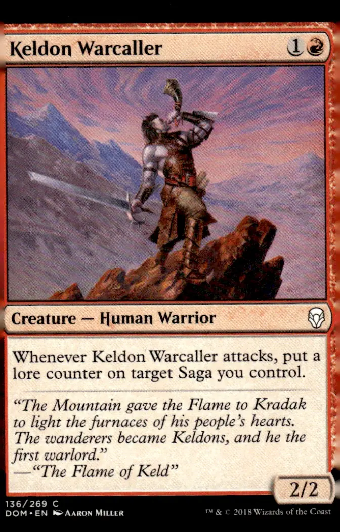 2018 Dominaria (DOM) #136/269 Keldon Warcaller (front)