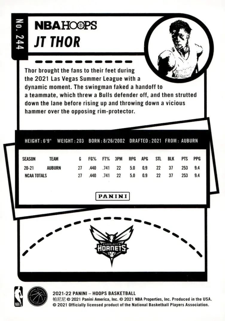 2021-22 NBA Hoops #244 JT Thor (back)