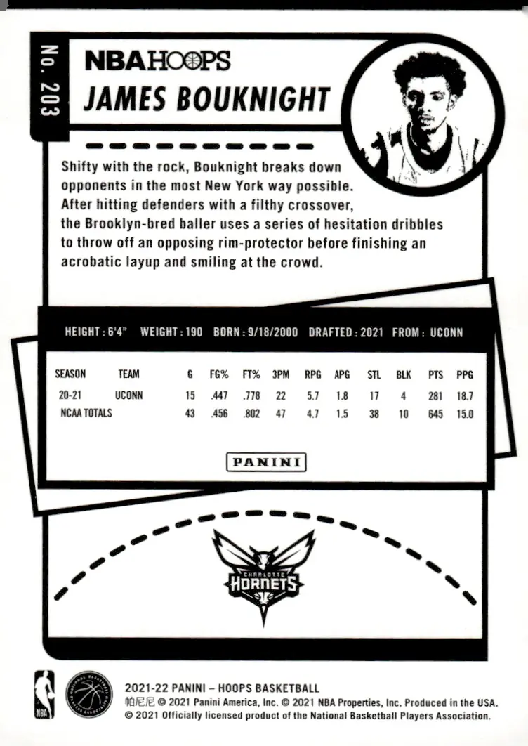 2021-22 NBA Hoops #203 James Bouknight (back)