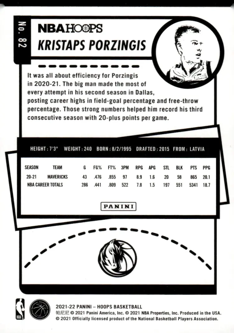 2021-22 NBA Hoops #82 Kristaps Porzingis (back)