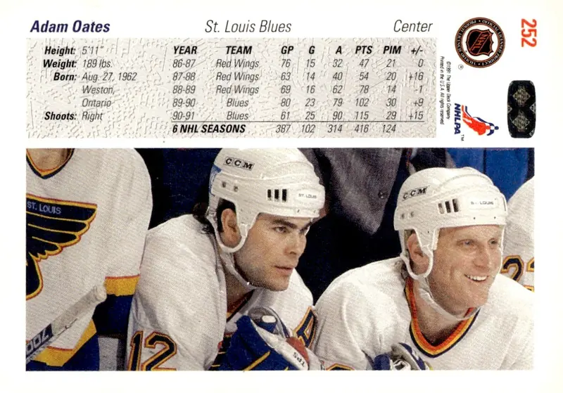 1991-92 Upper Deck #252 Adam Oates (back)