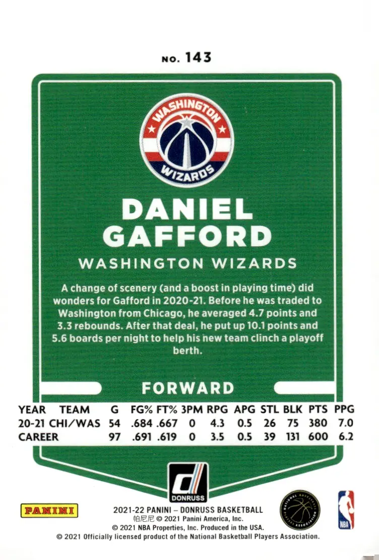 2021-22 Donruss #143 Daniel Gafford (back)