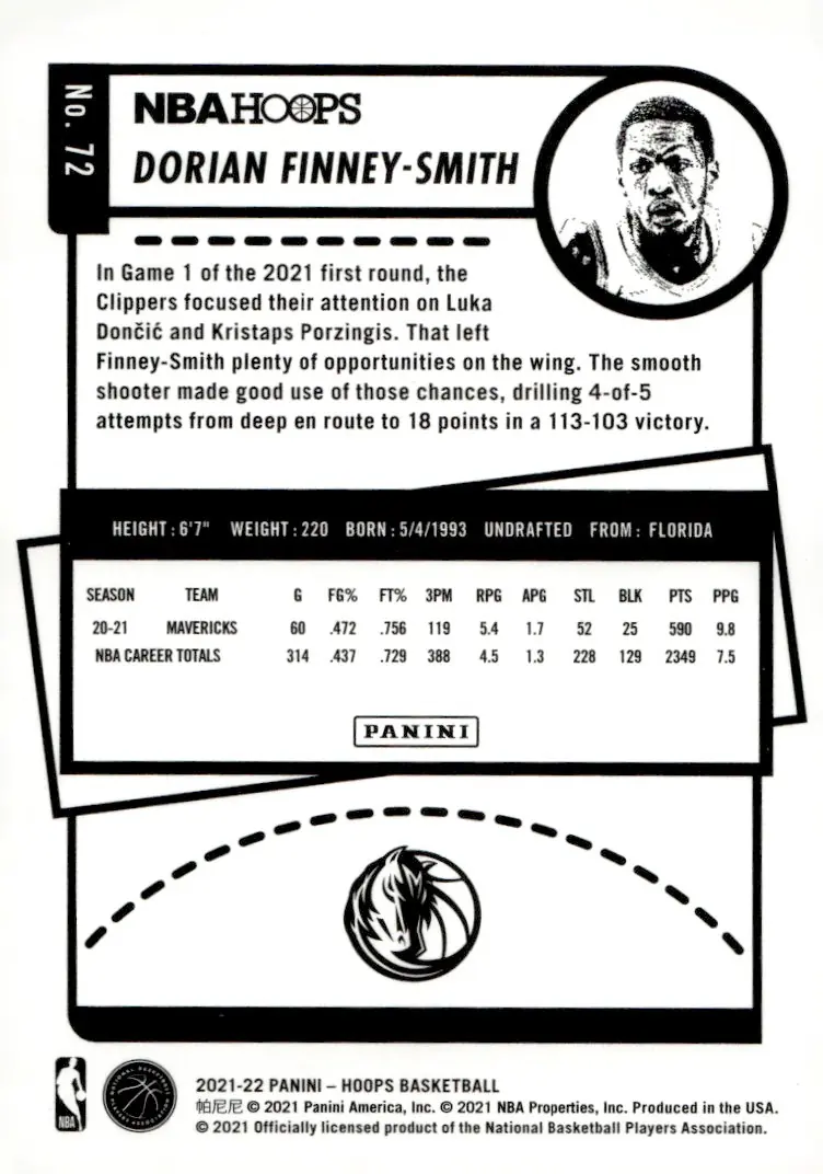 2021-22 NBA Hoops #72 Dorian Finney-Smith (back)