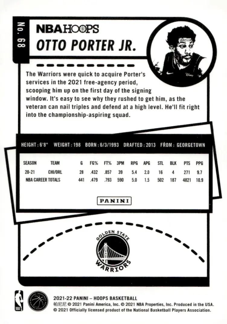 2021-22 NBA Hoops #68 Otto Porter Jr. (back)