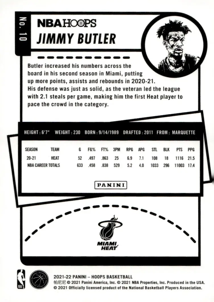 2021-22 NBA Hoops #10 Jimmy Butler (back)