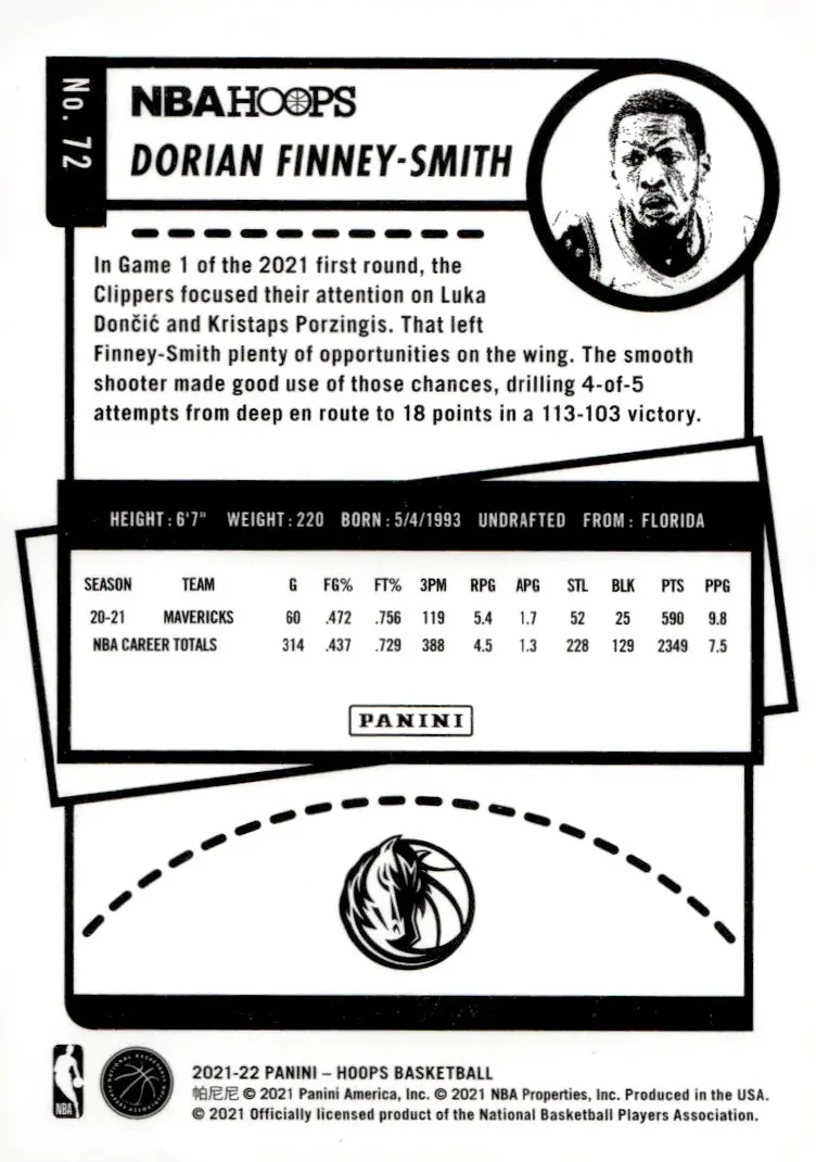 2021-22 NBA Hoops #72 Dorian Finney-Smith (back)