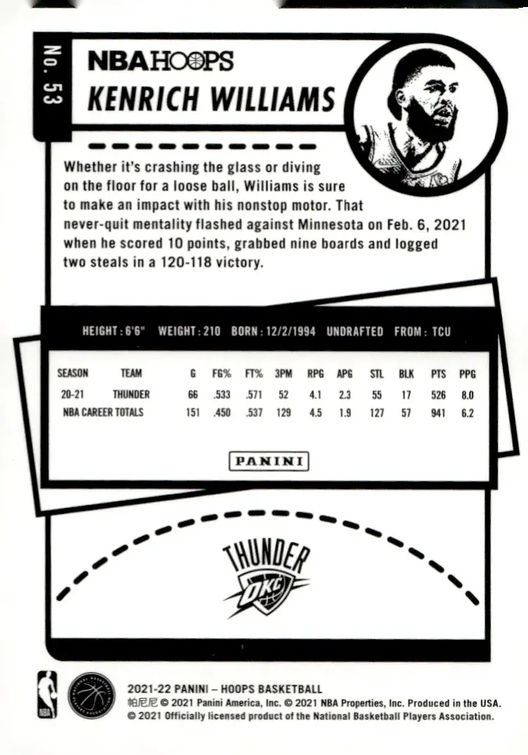 2021-22 NBA Hoops #53 Kenrich Williams (back)
