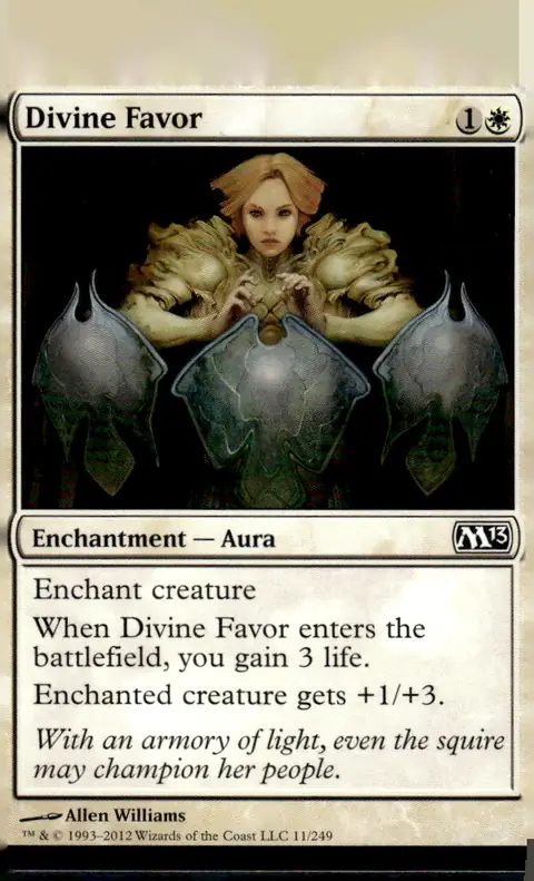 2012 Magic 2013 (M13) Core Set #11/249 Divine Favor (Enchantment — Aura); art by Allen Williams