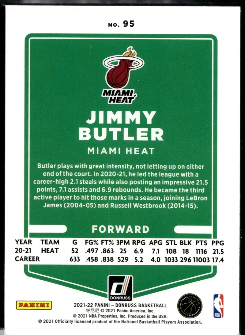 2021-22 Donruss #95 Jimmy Butler (back)