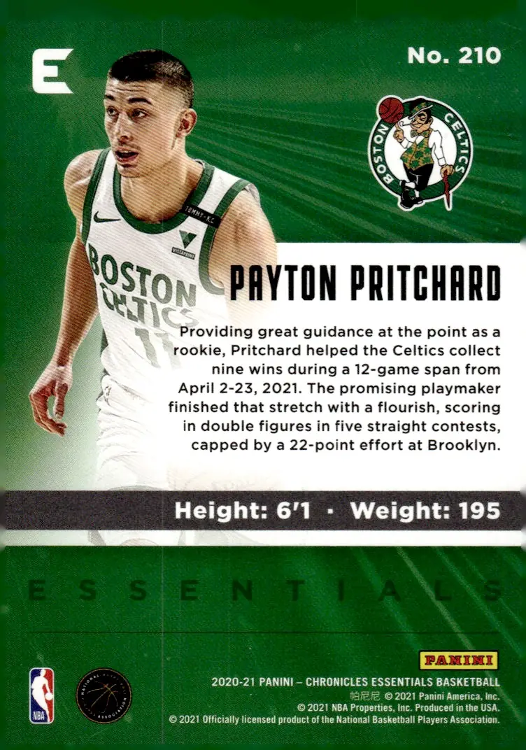 2020-21 Panini Chronicles Basketball #210 Payton Pritchard (back)