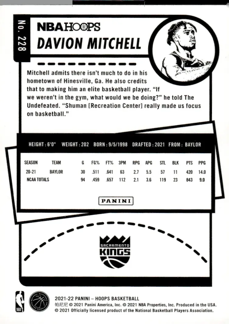 2021-22 NBA Hoops #228 Davion Mitchell (back)