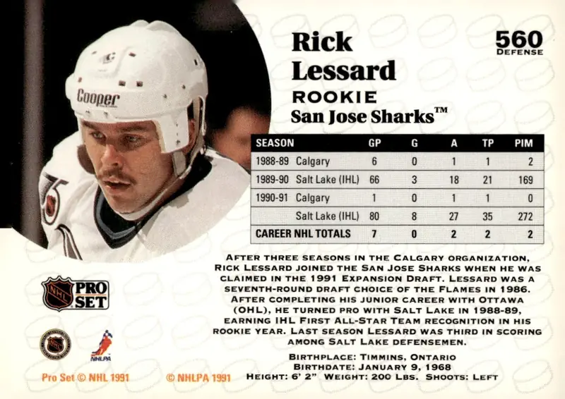 1991-92 Pro Set #560 Rick Lessard (back)