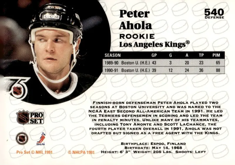 1991-92 Pro Set #540 Peter Ahola (back)