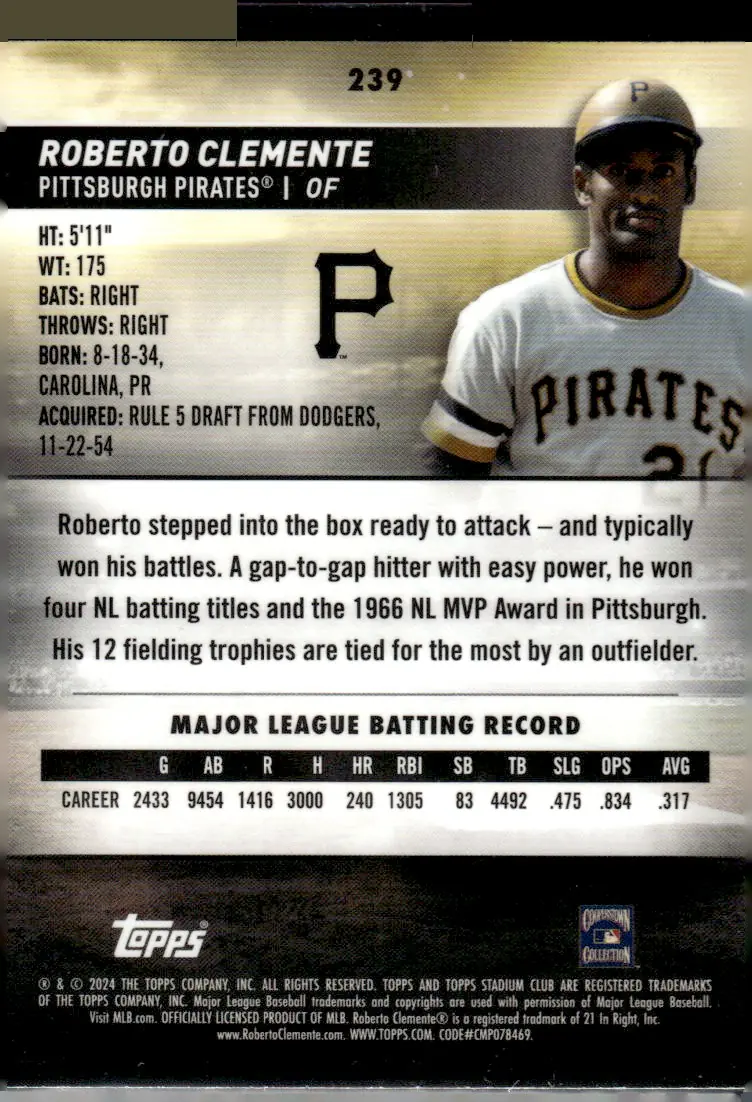 2024 Topps Stadium Club Chrome #239 Roberto Clemente (back)