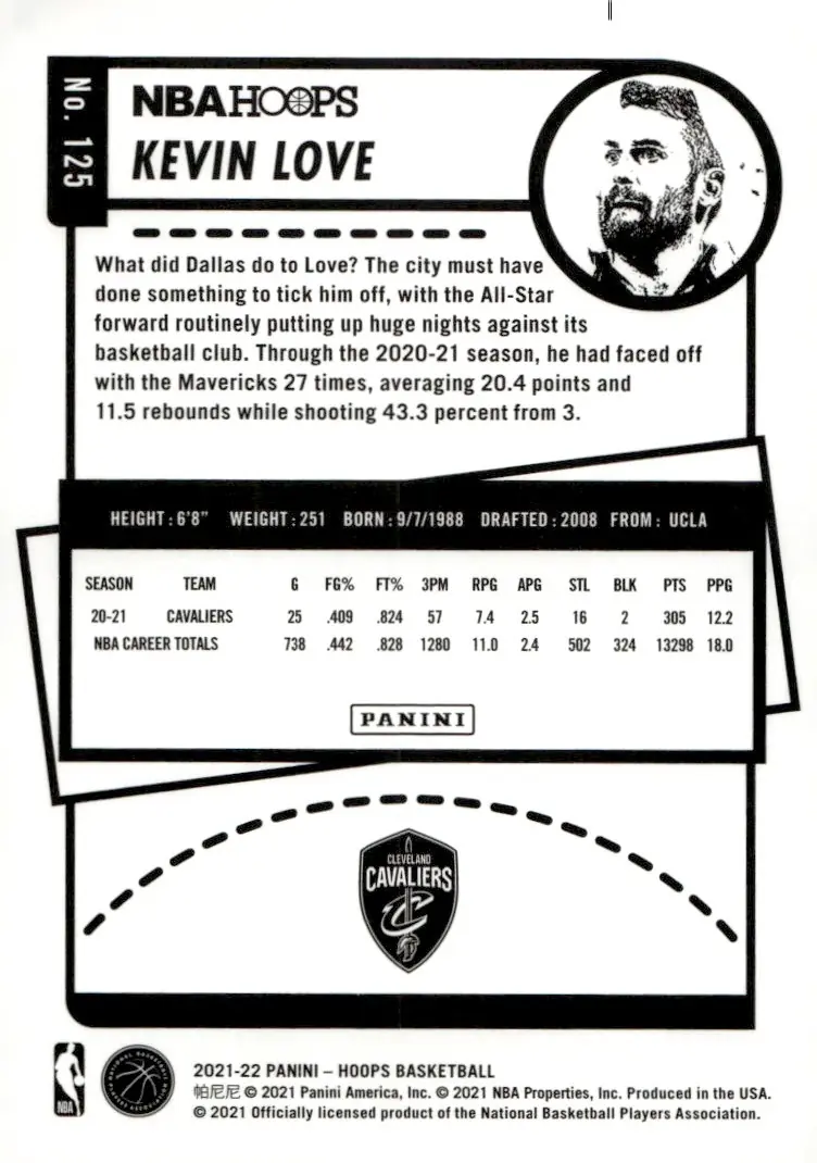 2021-22 NBA Hoops #125 Kevin Love (back)