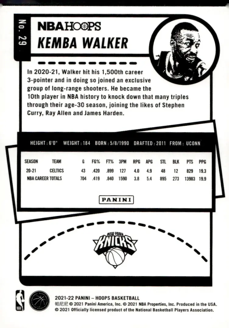 2021-22 NBA Hoops #29 Kemba Walker (back)