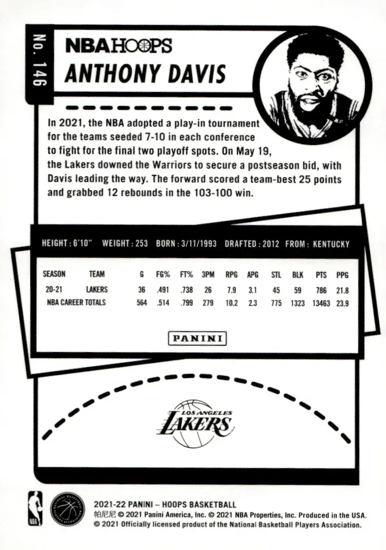 2021-22 NBA Hoops #146 Anthony Davis (back)