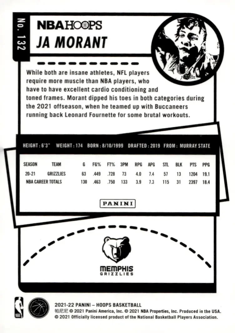 2021-22 NBA Hoops #132 Ja Morant (back)