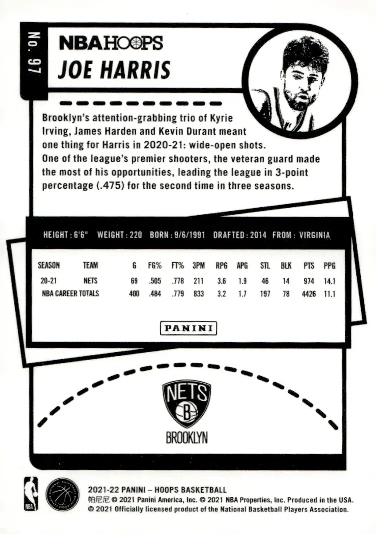 2021-22 NBA Hoops #97 Joe Harris (back)