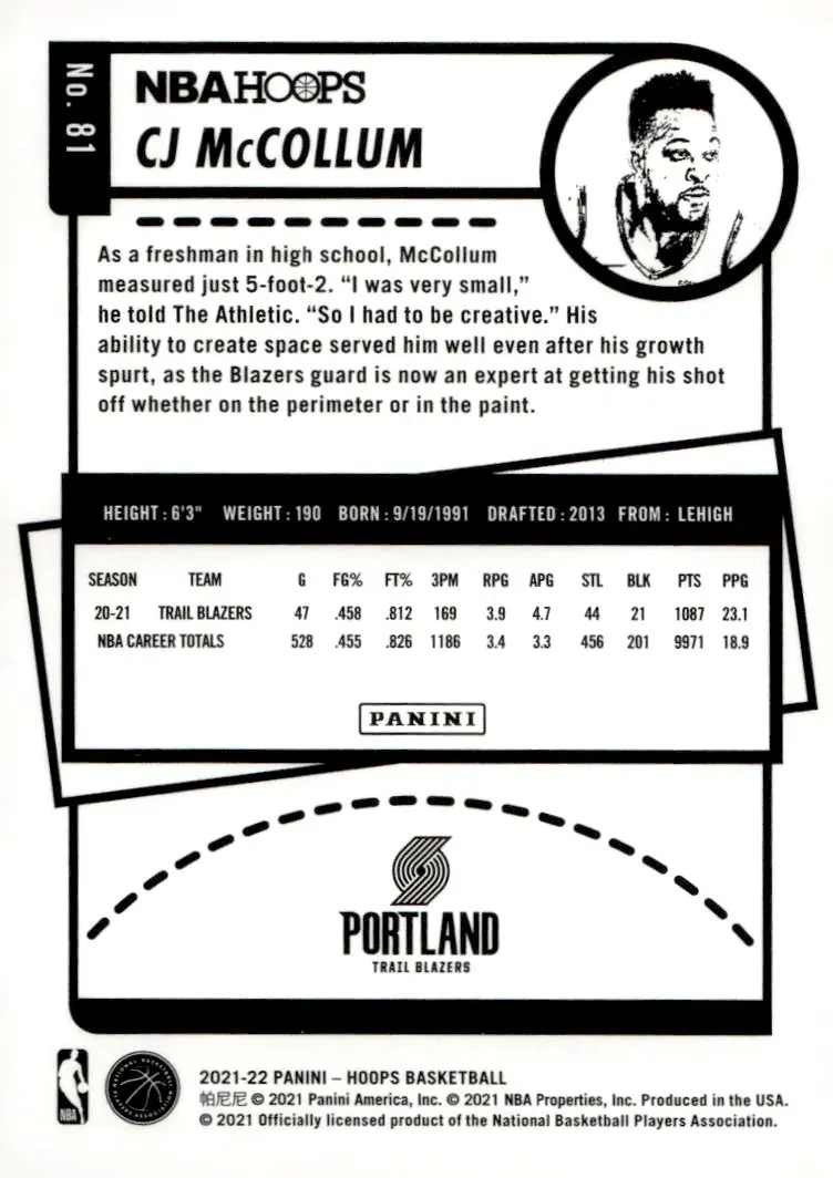 2021-22 NBA Hoops #81 CJ McCollum (back)