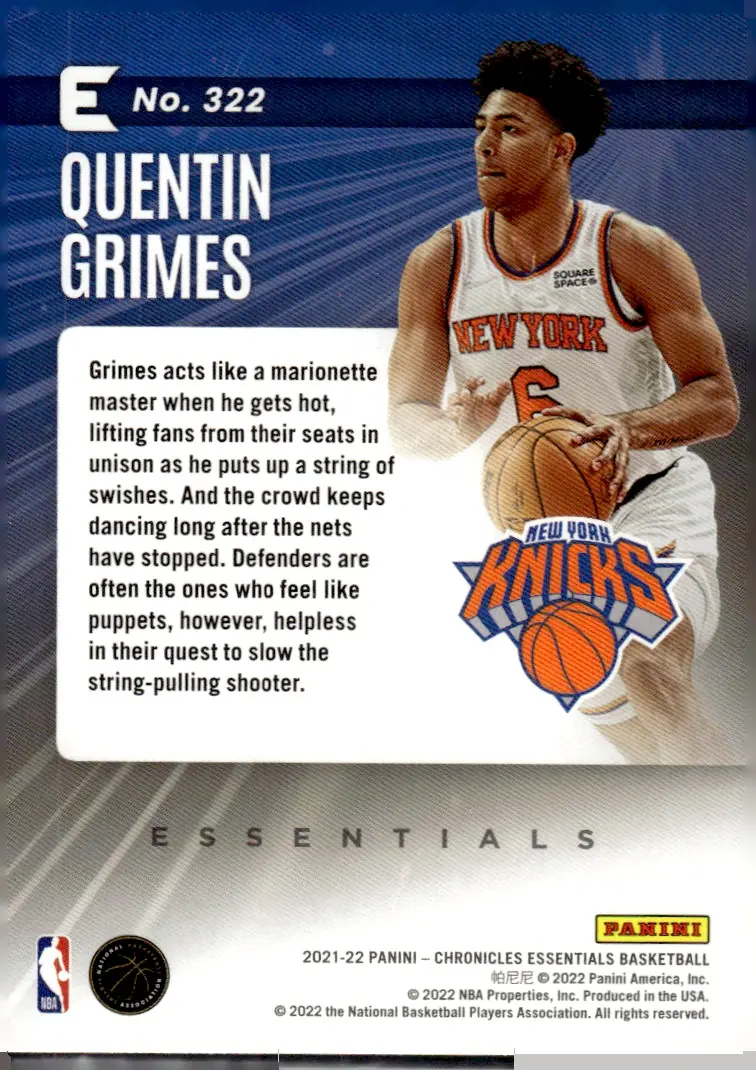2021-22 Chronicles #322 Quentin Grimes (back)
