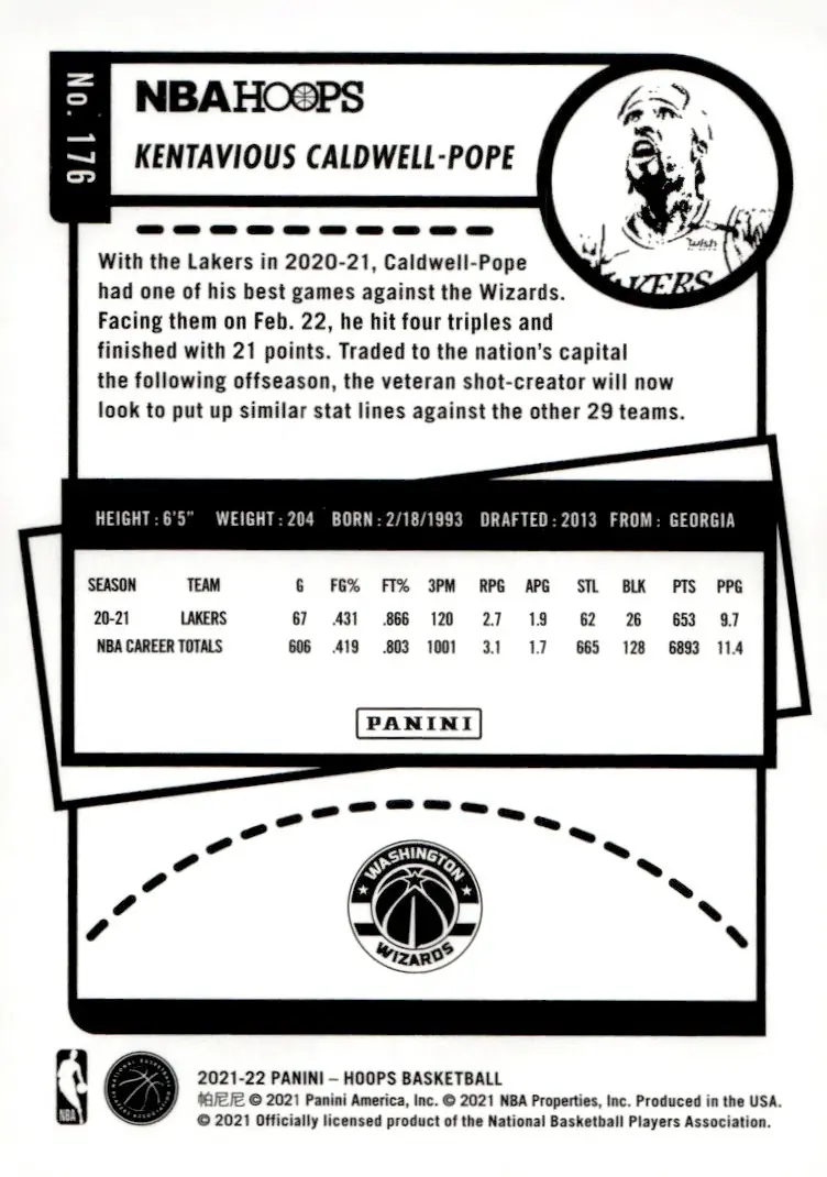 2021-22 NBA Hoops #176 Kentavious Caldwell-Pope (back)