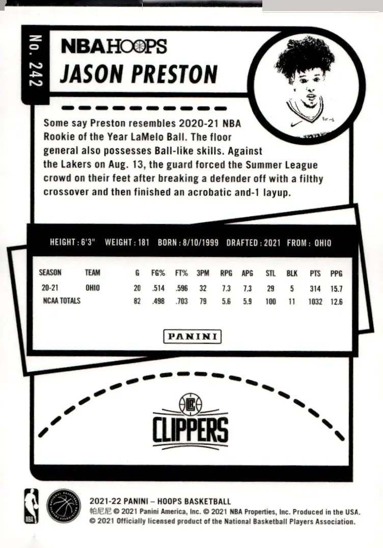 2021-22 NBA Hoops #242 Jason Preston (back)
