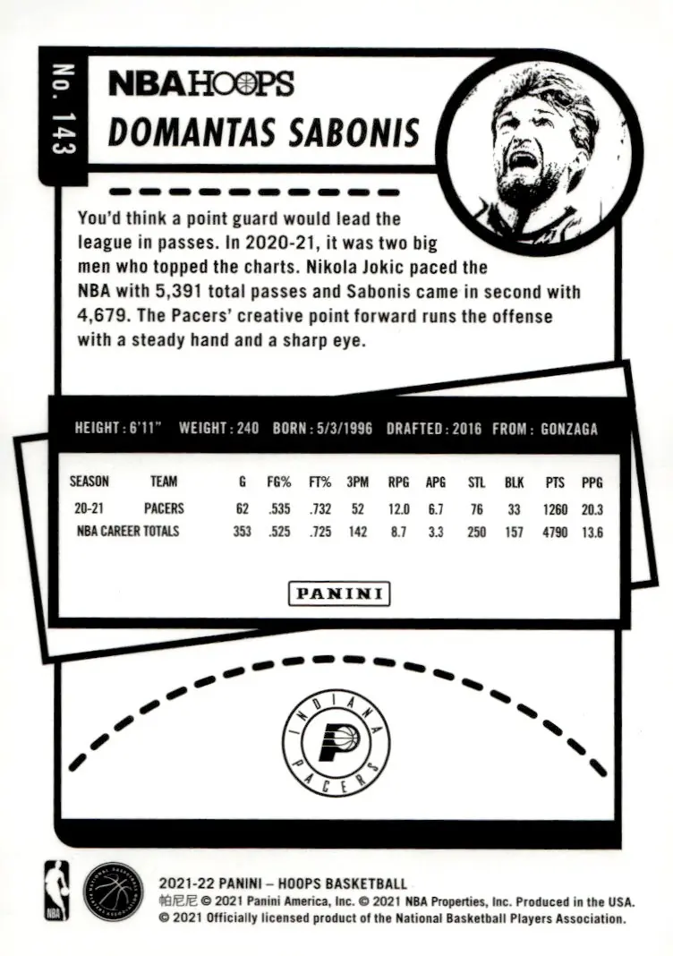 2021-22 NBA Hoops #143 Domantas Sabonis – Purple (back)