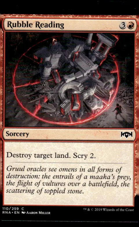 2019 Ravnica Allegiance (RNA) #110/259 Rubble Reading (card name); art by Aaron Miller