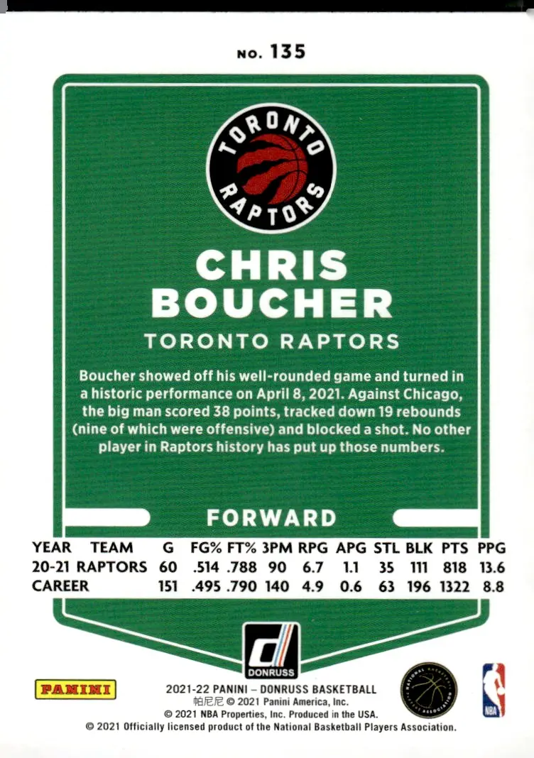 2021-22 Donruss #135 Chris Boucher (back)