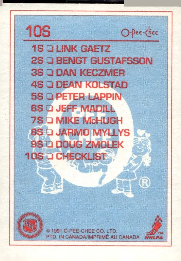 1991-92 O-Pee-Chee #10S Checklist (back)