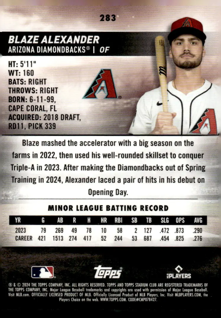 2024 Topps Stadium Club #283 Blaze Alexander – Red Foil (back)