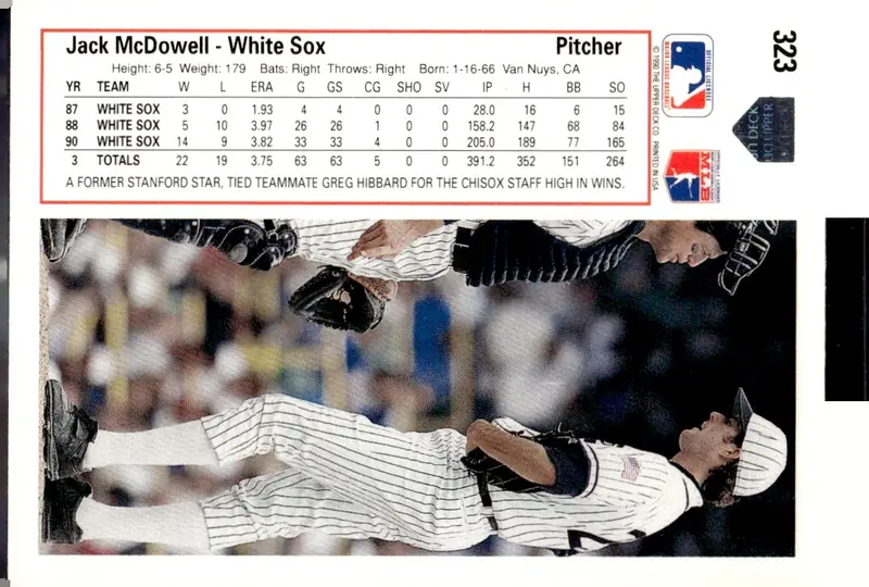 1991 Upper Deck #323 Jack McDowell (back)