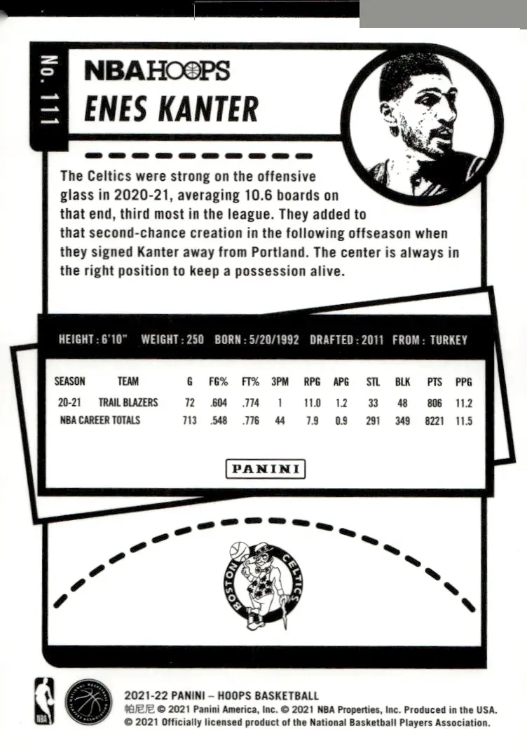 2021-22 NBA Hoops #111 Enes Kanter (back)