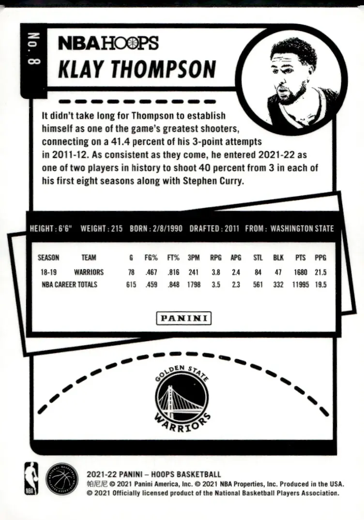 2021-22 NBA Hoops #8 Klay Thompson (back)