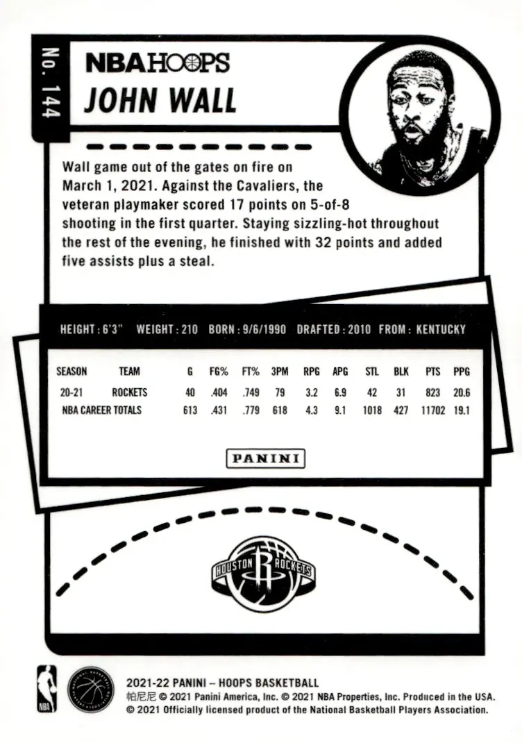 2021-22 NBA Hoops #144 John Wall (back)