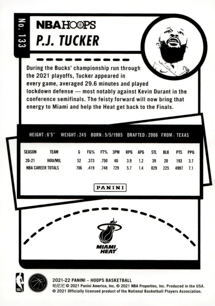 2021-22 NBA Hoops #133 P.J. Tucker (back)