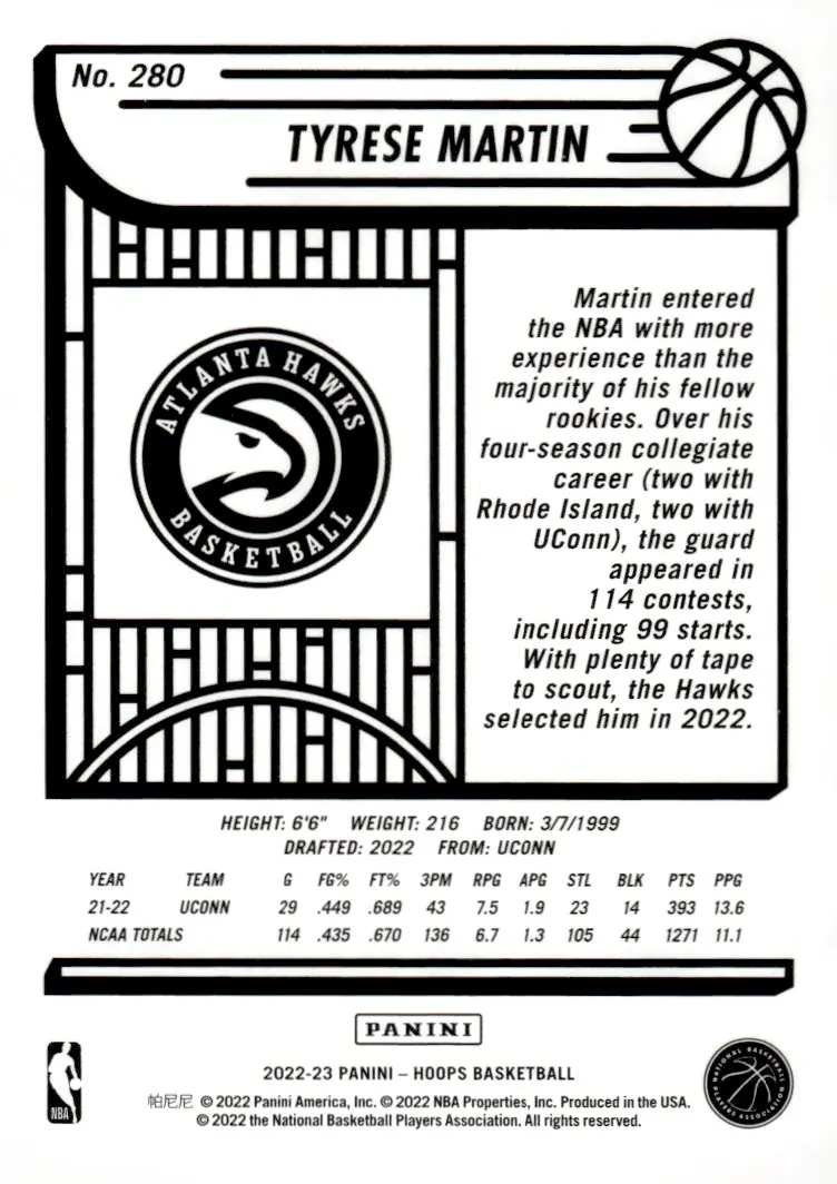 2022-23 NBA Hoops #280 Tyrese Martin (back)