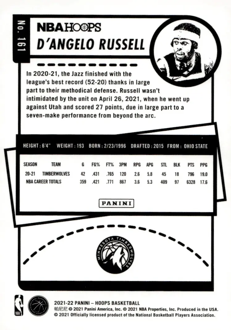 2021-22 NBA Hoops #161 D'Angelo Russell (back)