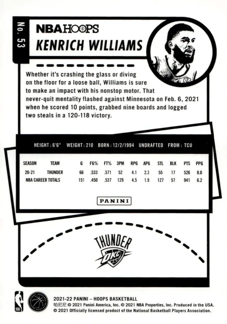 2021-22 NBA Hoops #53 Kenrich Williams – Purple (back)