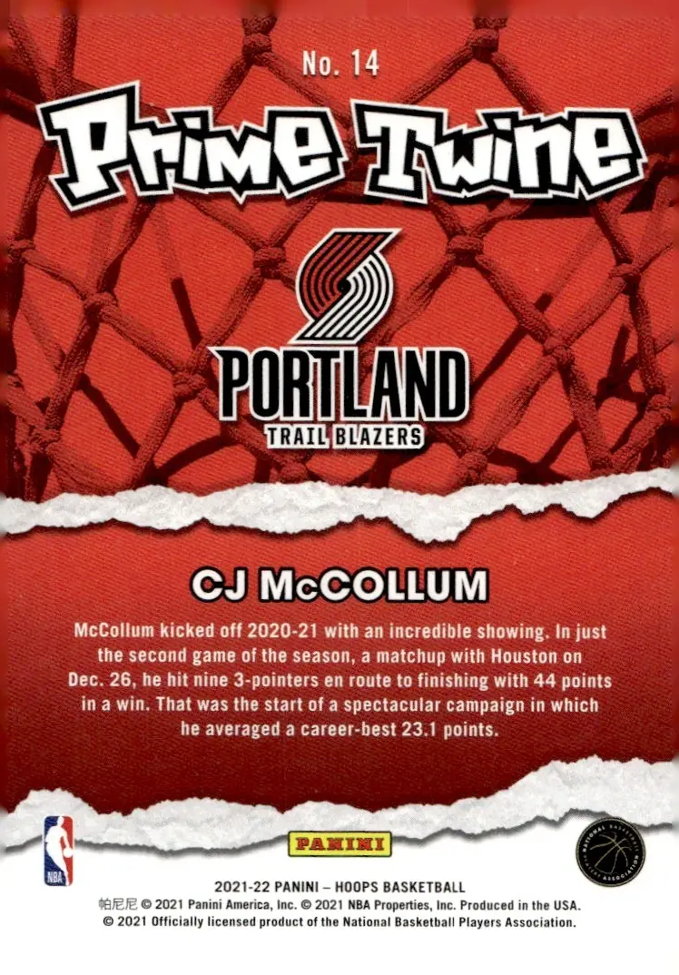 2021-22 NBA Hoops #14 CJ McCollum (back)